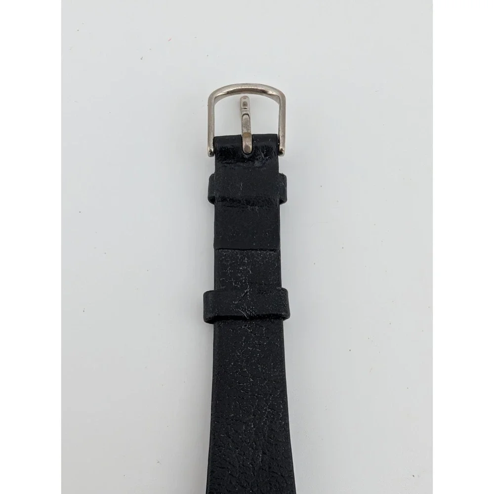 J.M. Jacmor Watch Women 24mm Silver‎ Case Black Leather Band- New Battery